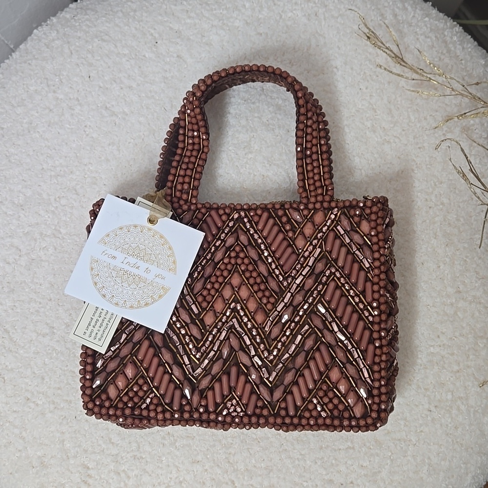 NWT Bronw beated indian mini bag